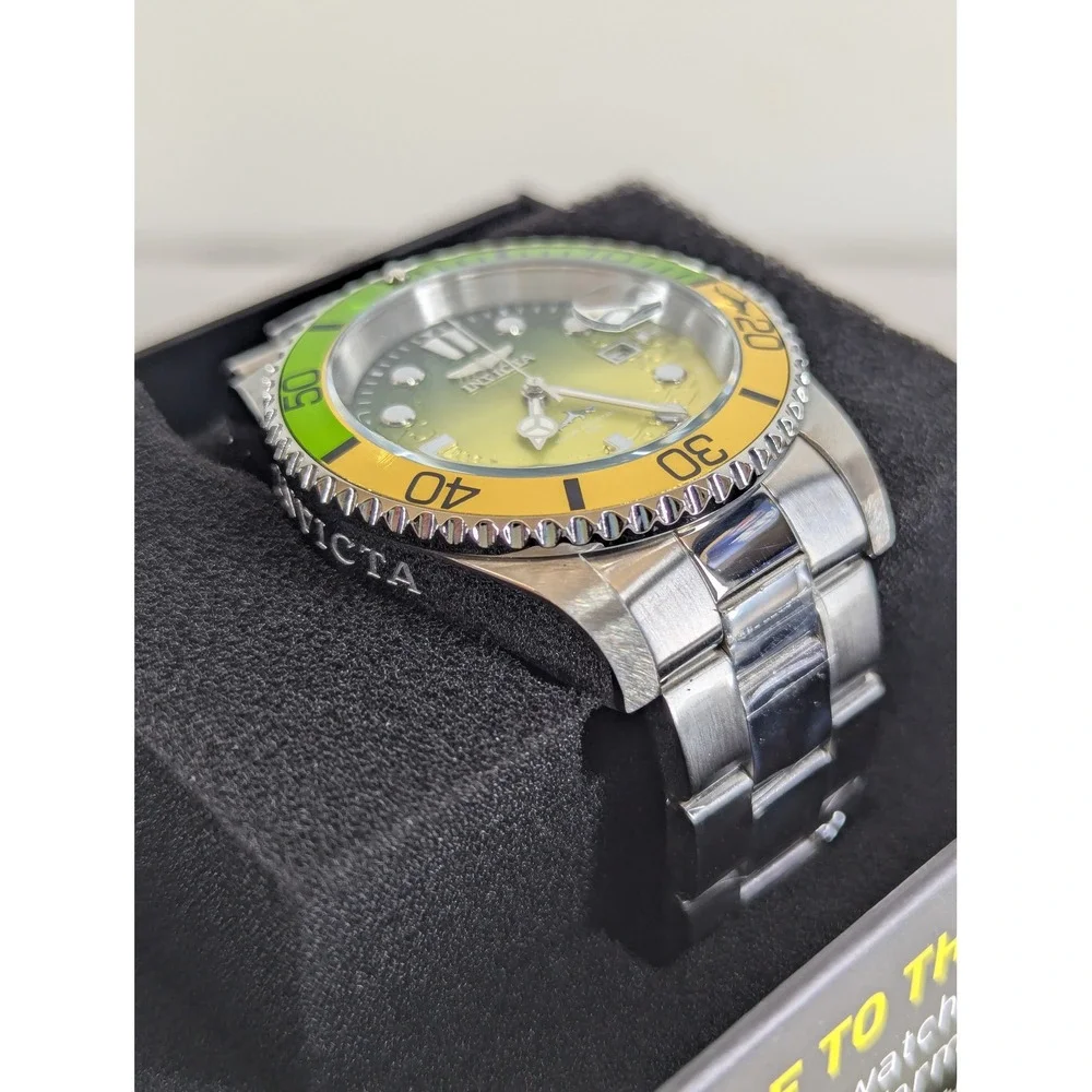 Invicta Pro Diver 50896 Mens Watch 42mm Sprite Starry Green Yellow Bezel Steel